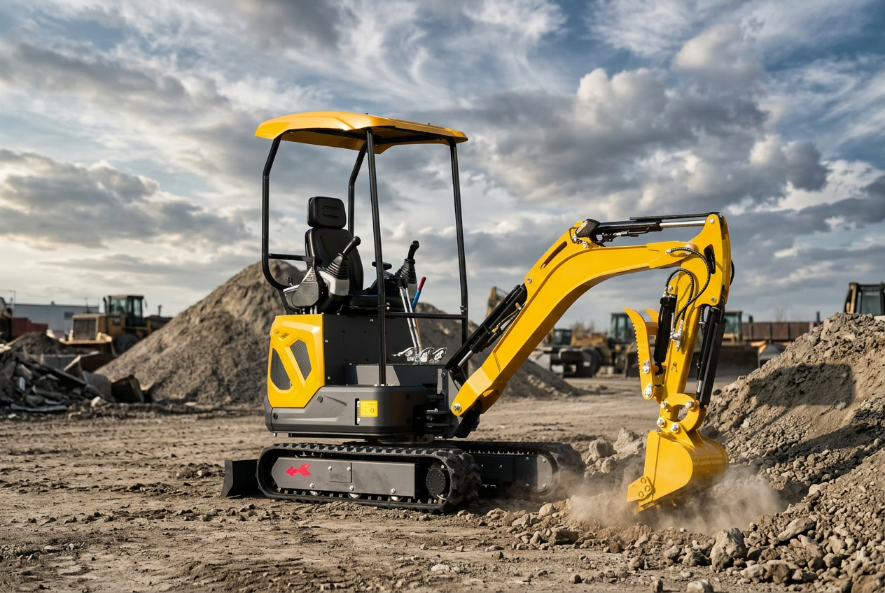 Mini-pelle 1.8T jaune sur chantier